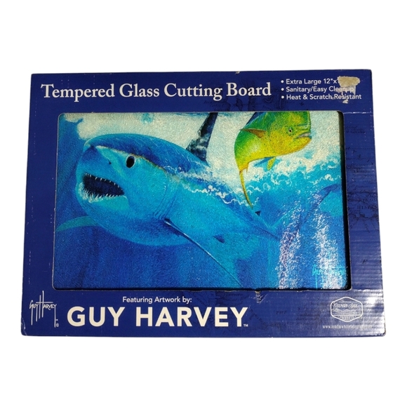 Guy Harvey 12" X 16" Tempered‎ Glass Cutting Board Mako Shark Mahi Mahi Print - Picture 1 of 8